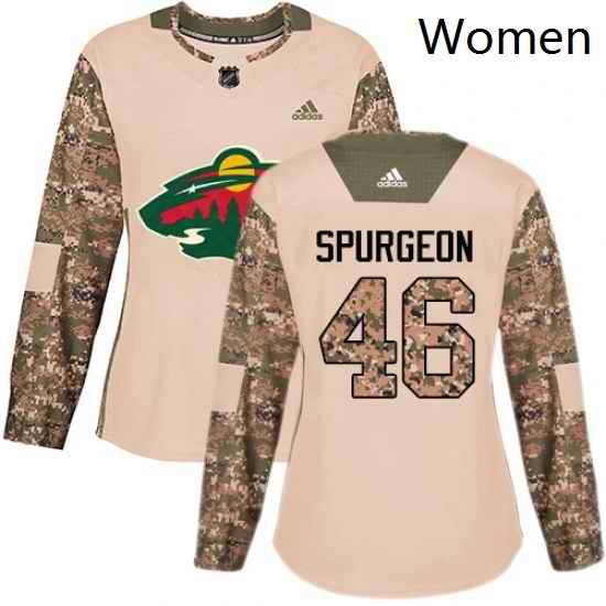 Womens Adidas Minnesota Wild 46 Jared Spurgeon Authentic Camo Veterans Day Practice NHL Jersey